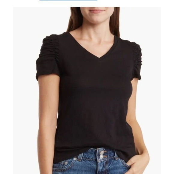 Industry Tops - Industry Republic Ribbed Top Black With Puff Sleeves Size M